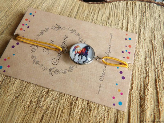 Bracelet élastique orange avec cabochon cheval 14mm