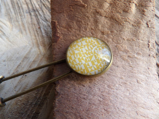 Broche bronze 20mm - graphique jaune