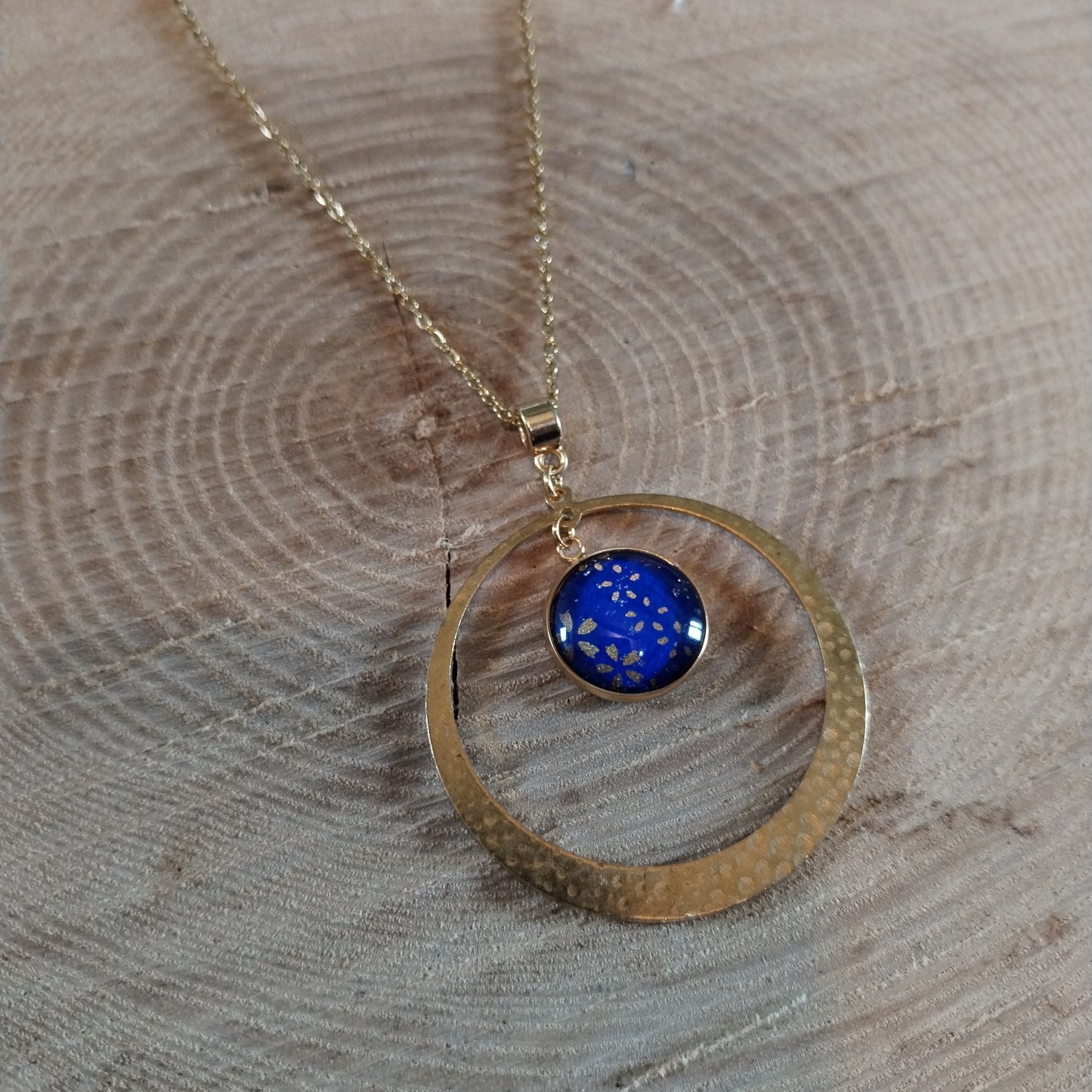 Collier acier doré bleu