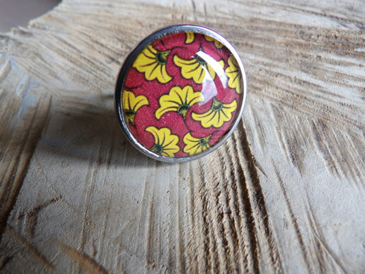 Bague cabochon rond de 25mm - Wax rouge et jaune