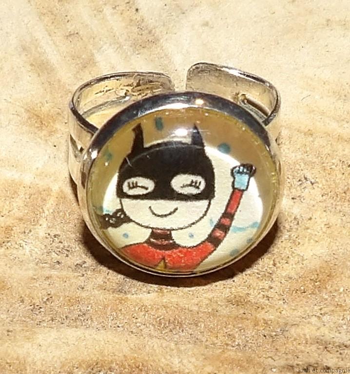 Bague fille - cabochon 12mm - wonder woman