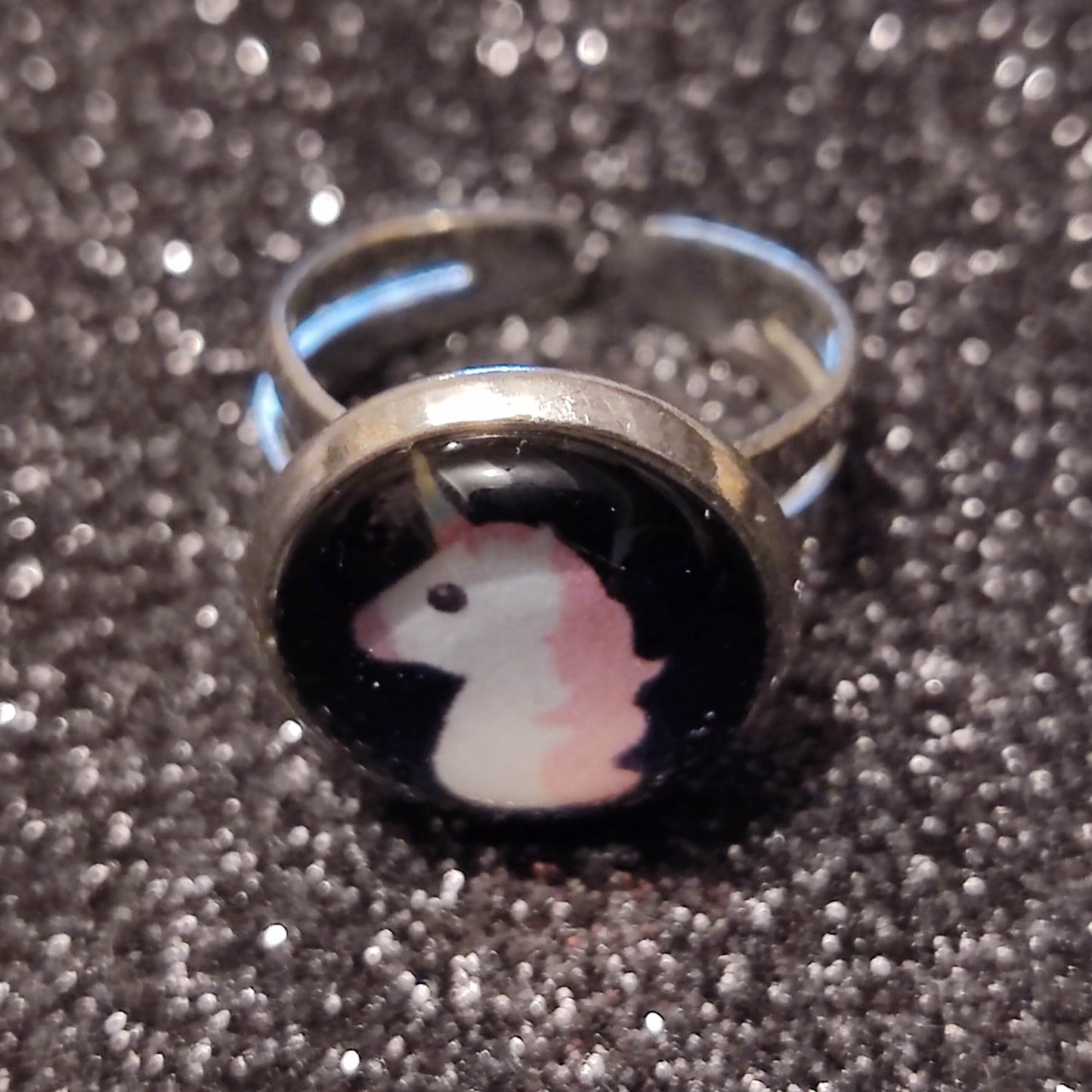 Bague fille - cabochon 12mm - licorne fond marine
