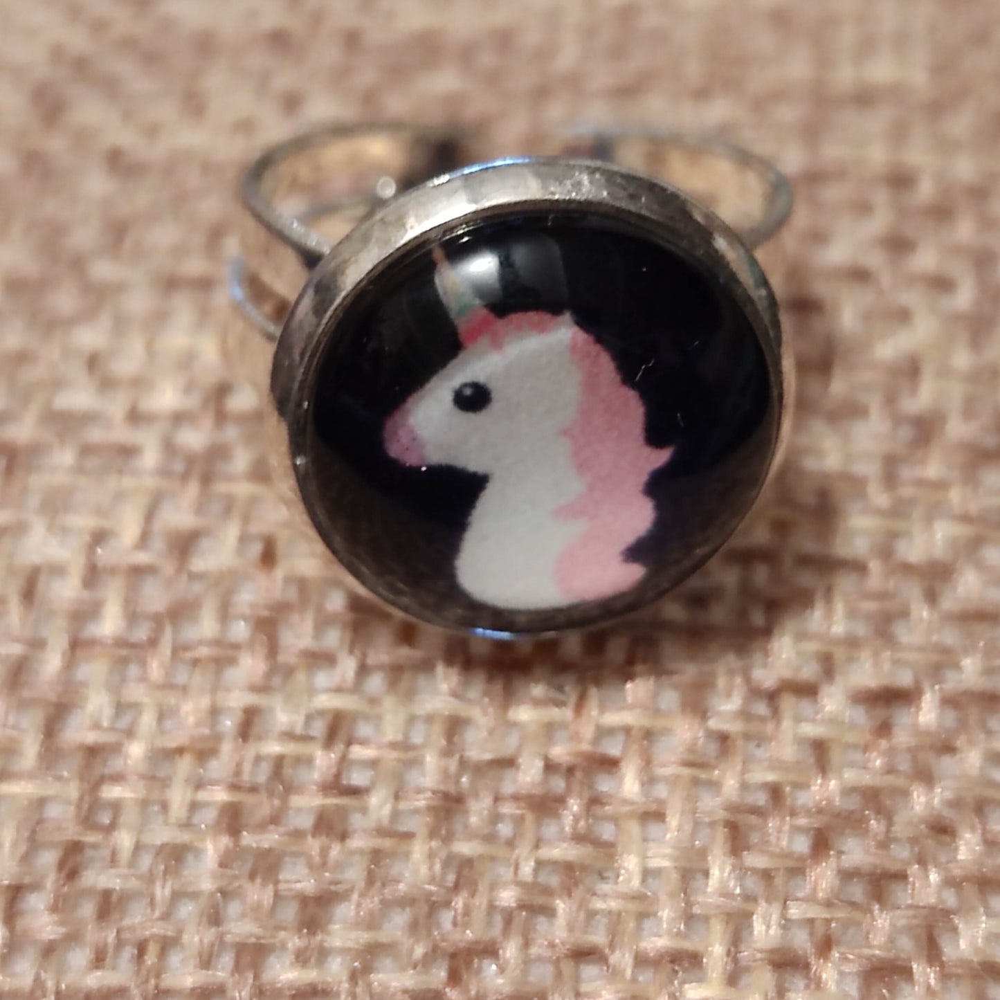 Bague fille - cabochon 12mm - licorne fond marine