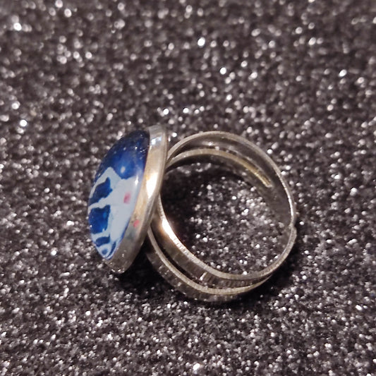 Bague fille - cabochon 12mm - licorne fond bleu nuit