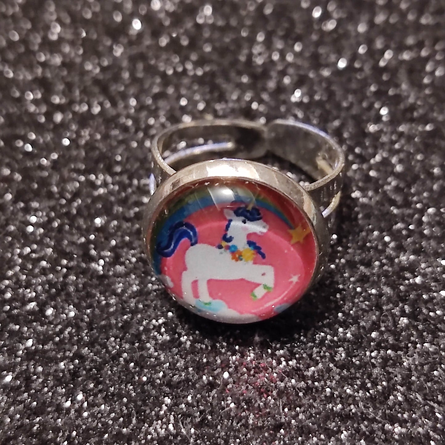 Bague fille - cabochon 12mm - licorne fond rose