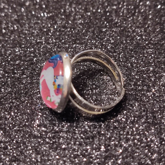 Bague fille - cabochon 12mm - licorne fond rose