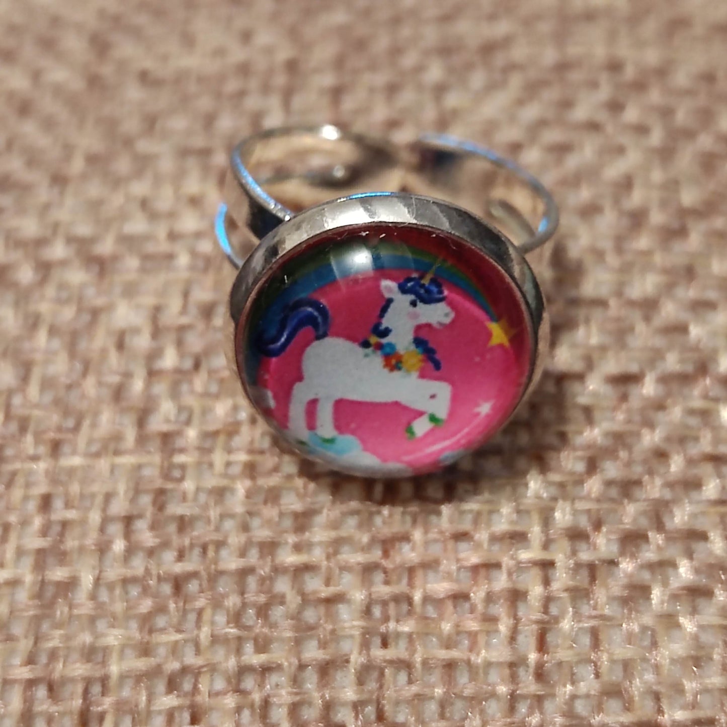 Bague fille - cabochon 12mm - licorne fond rose