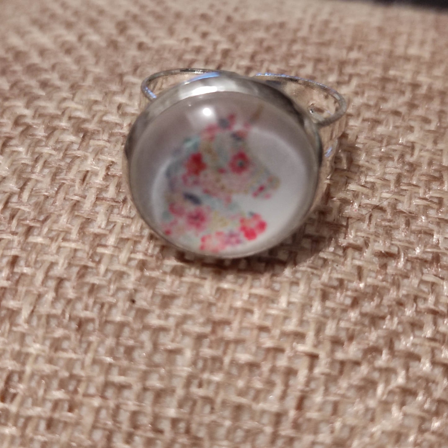 Bague fille - cabochon 12mm - licorne fond blanc