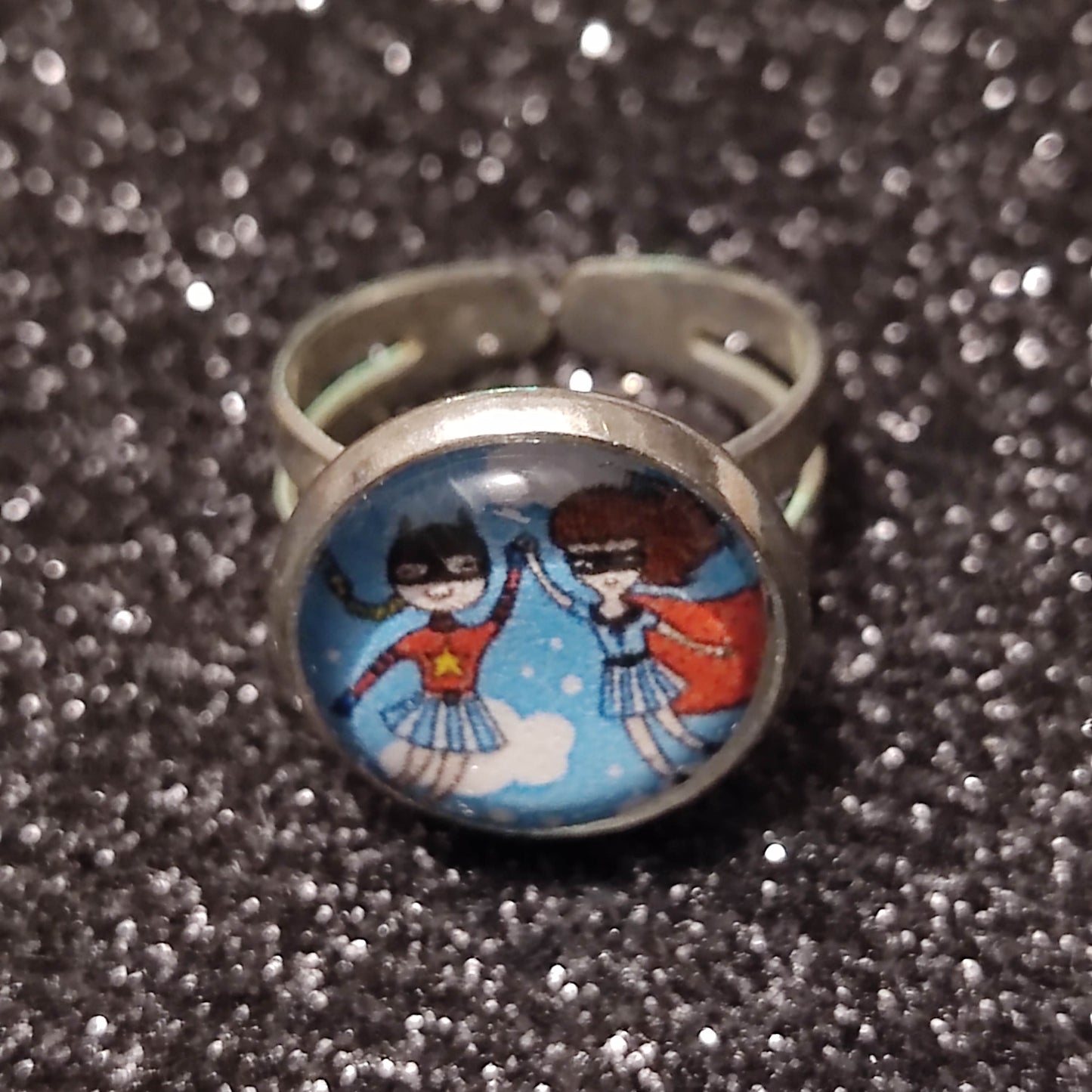 Bague fille - cabochon 12mm - superwomans