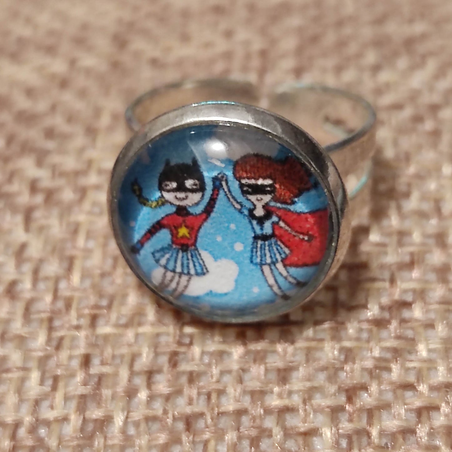 Bague fille - cabochon 12mm - superwomans