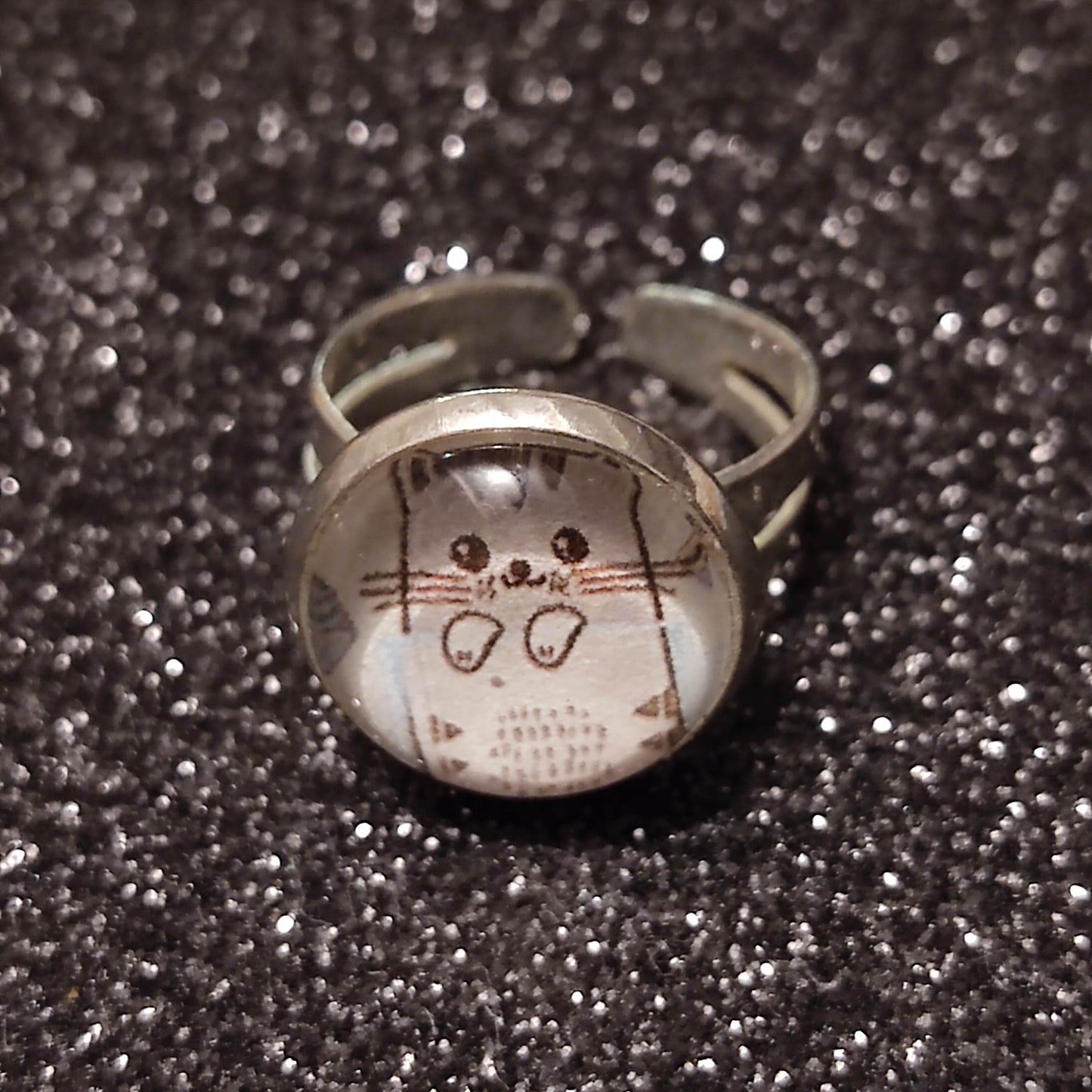 Bague fille - cabochon 12mm - chat