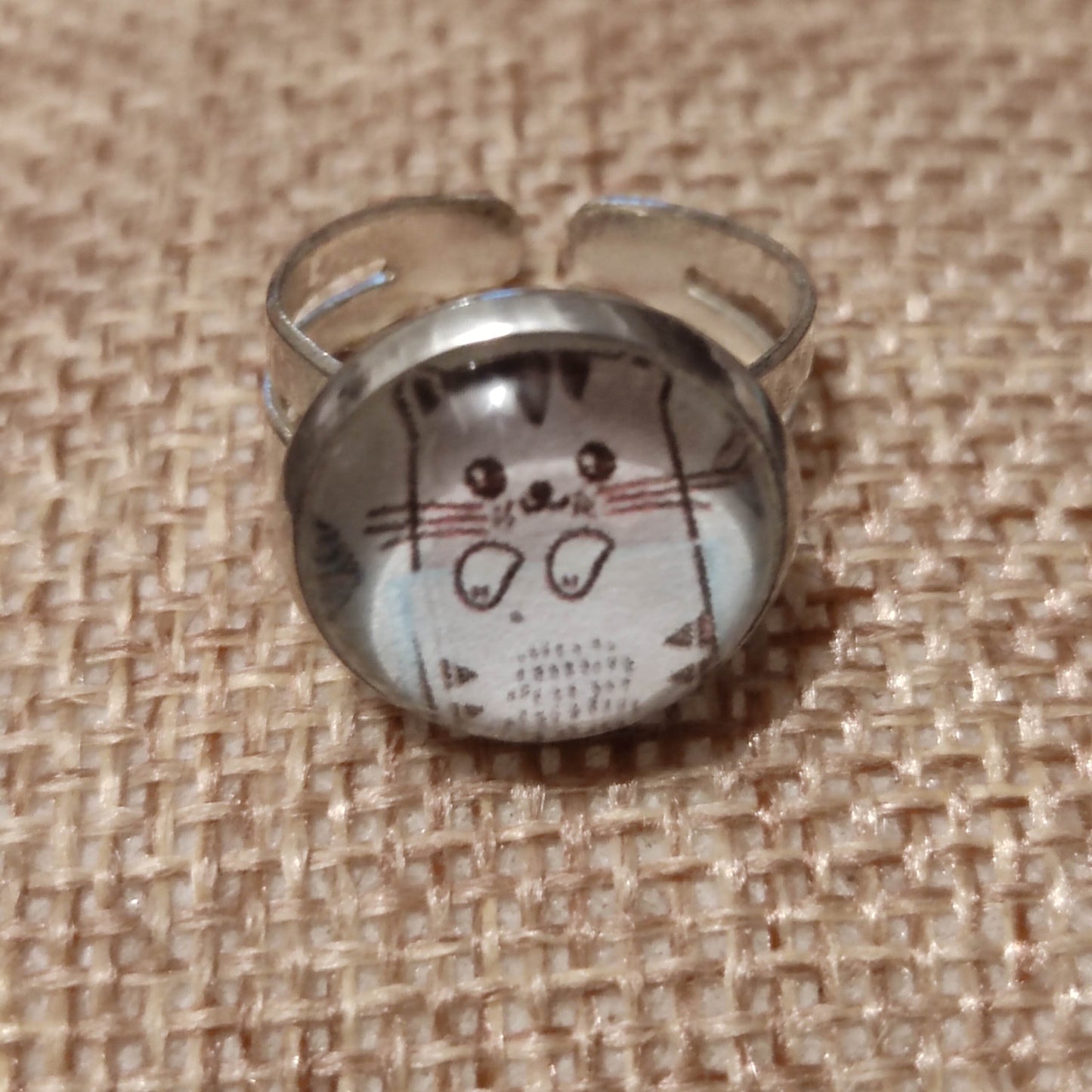 Bague fille - cabochon 12mm - chat