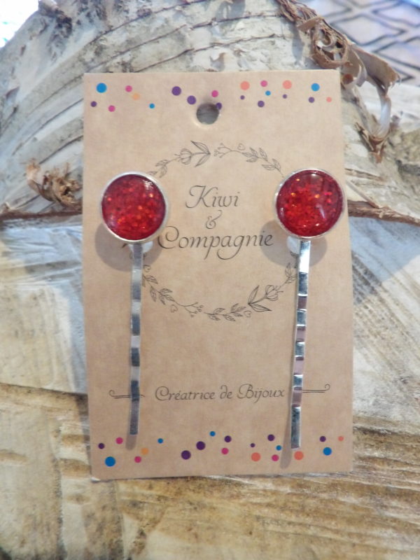 Barrettes double - paillette rouge