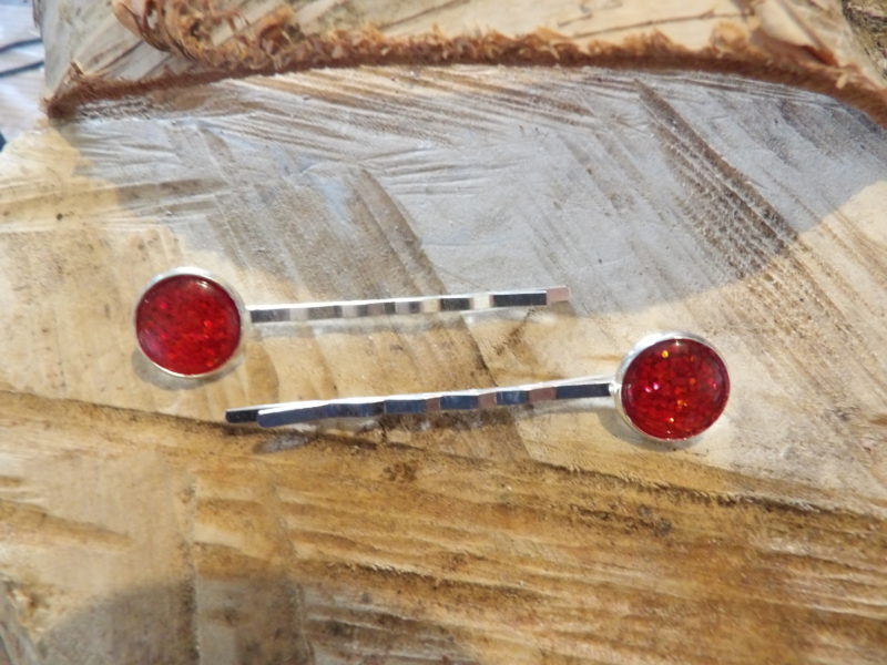 Barrettes double - paillette rouge