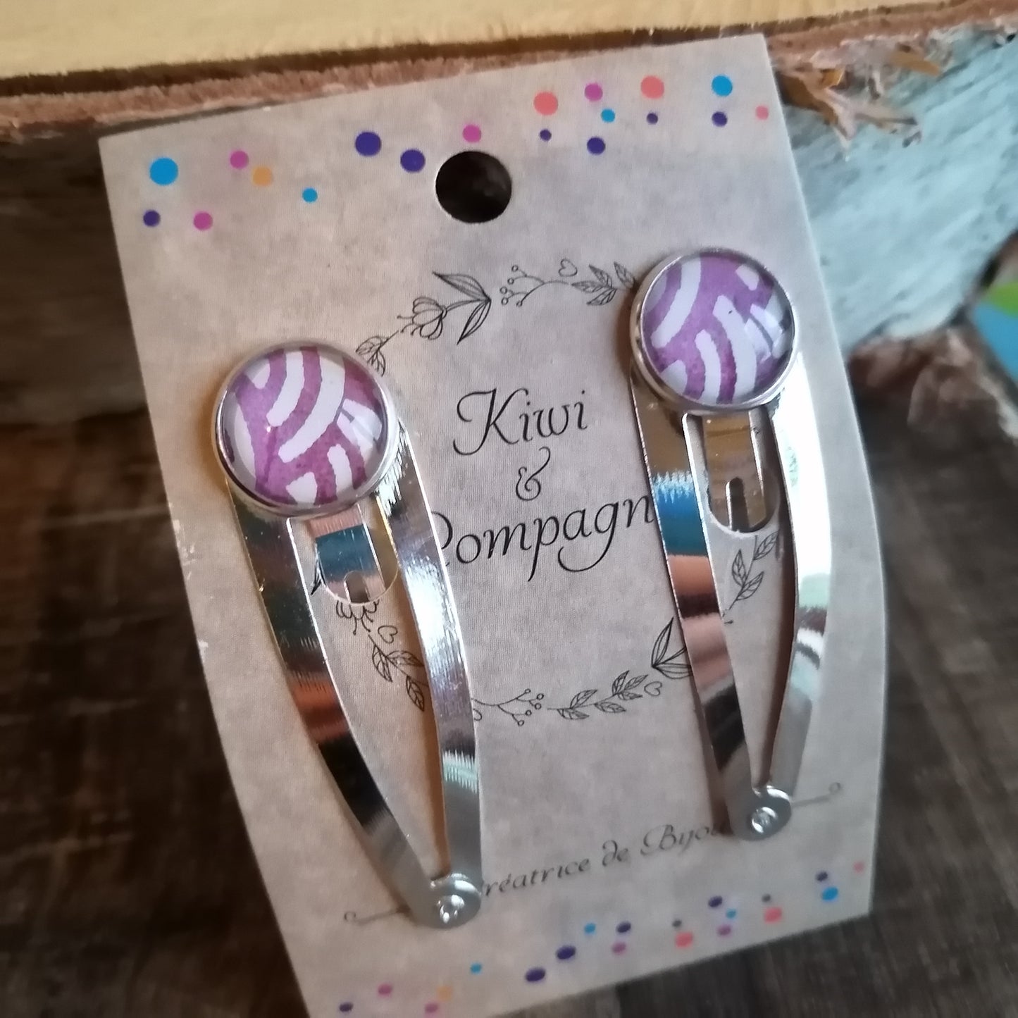 Barrettes double - graphique blanc et violet