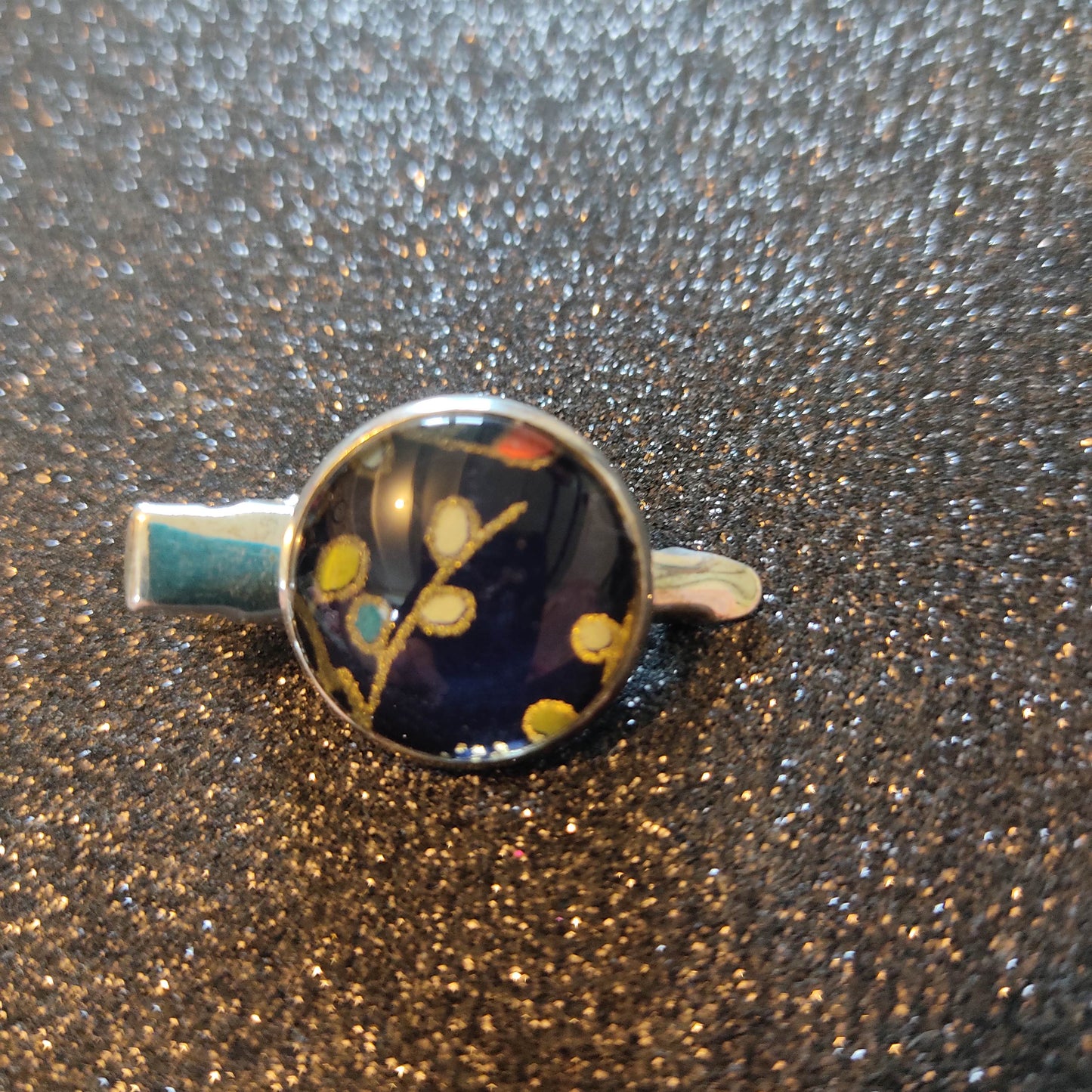 Barrette - floral fond bleu nuit