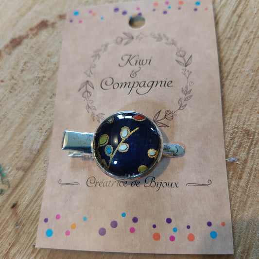 Barrette - floral fond bleu nuit