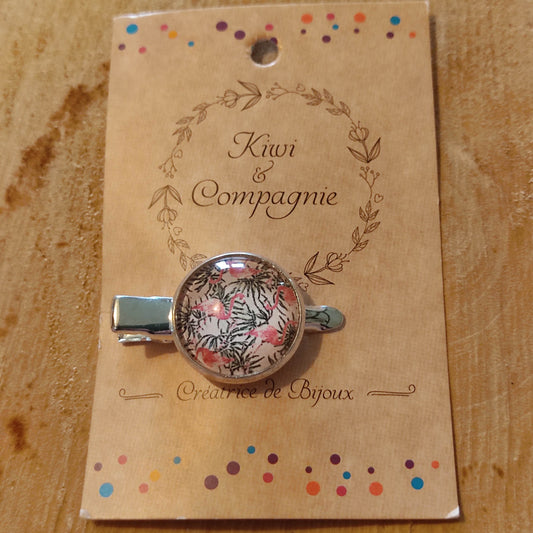 Barrette - flamand rose et feuillage