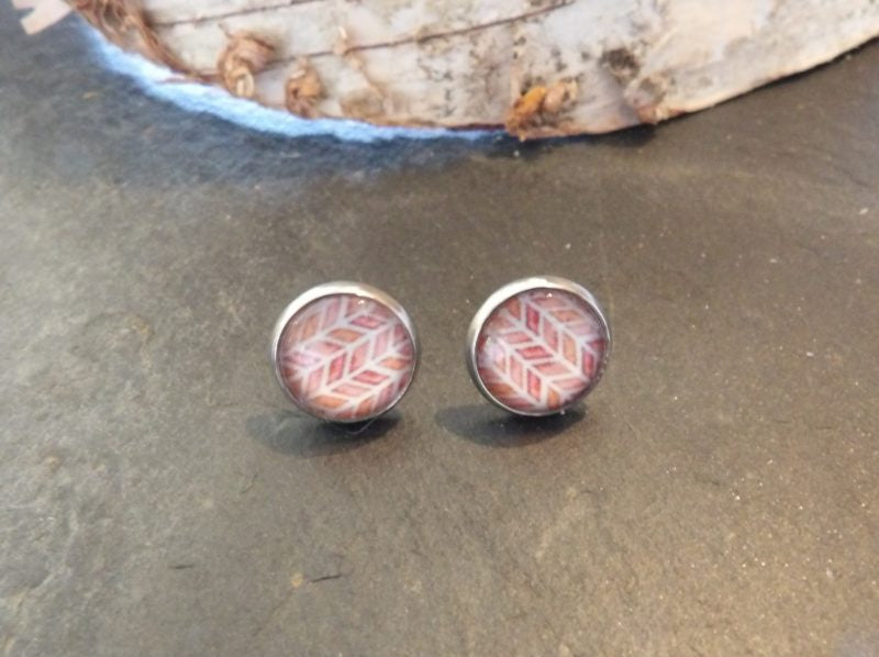 Boucles d'oreilles Puces 10mm - Acier inoxydable - Petites feuilles couleur d'automne