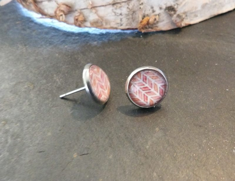 Boucles d'oreilles Puces 10mm - Acier inoxydable - Petites feuilles couleur d'automne