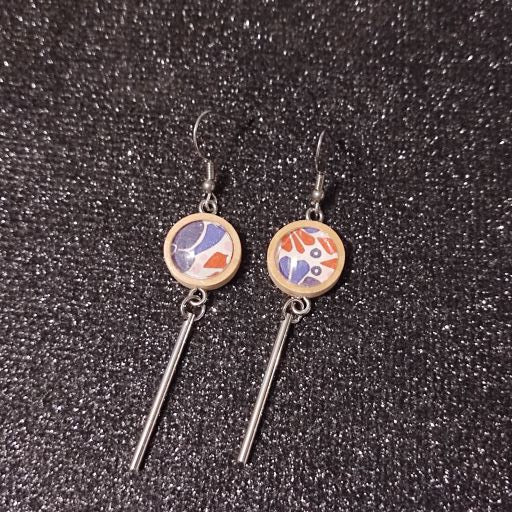 Boucles d'oreilles support bois 15mm avec tube métal - Graphique rouge blanc fond blanc
