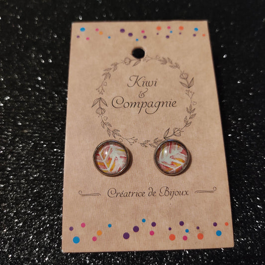 Boucles d'oreilles Puces 10mm - Acier inoxydable - Grandes feuilles couleur d'automne