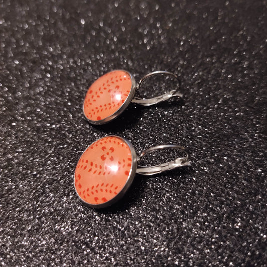 Boucles d'oreilles dormeuses rondes 18mm - Métal argenté - graphique fond rose pastel