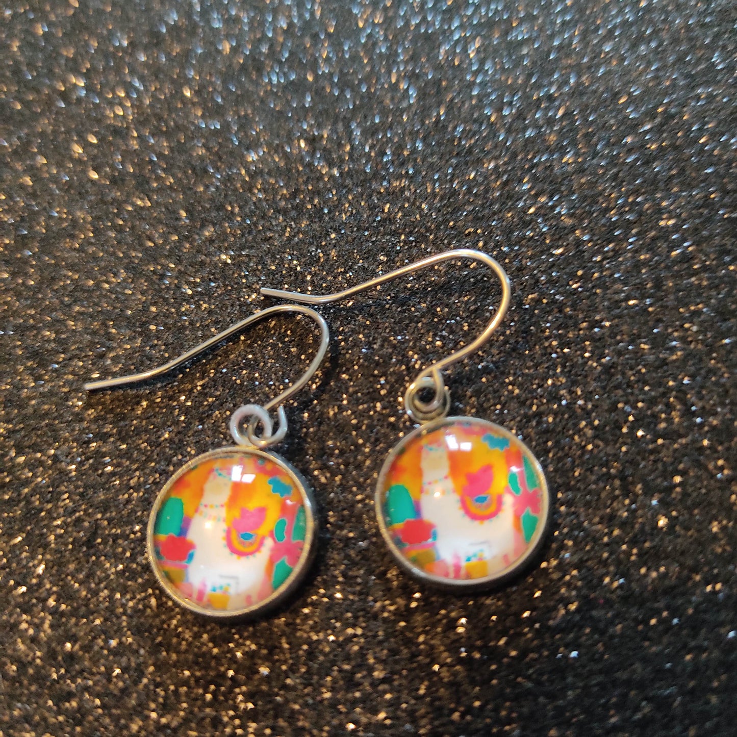 Boucles d'oreilles cabochons ronds 12mm - Acier inoxydable - Lama péruvien