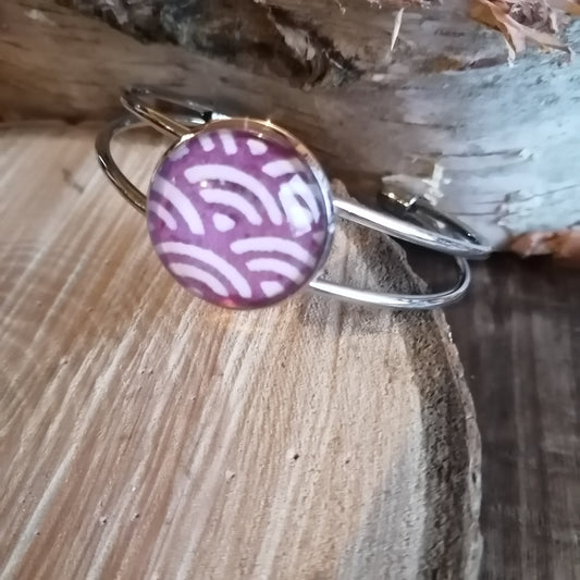 Bracelet manchette - acier inoxydable - graphique blanc et violet