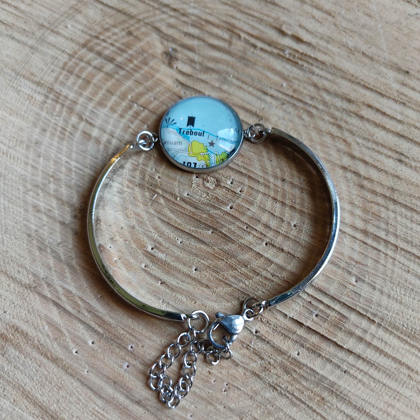 Bracelet rigide acier inoxydable - 20mm - Recyclage carte routière Tréboul (29)