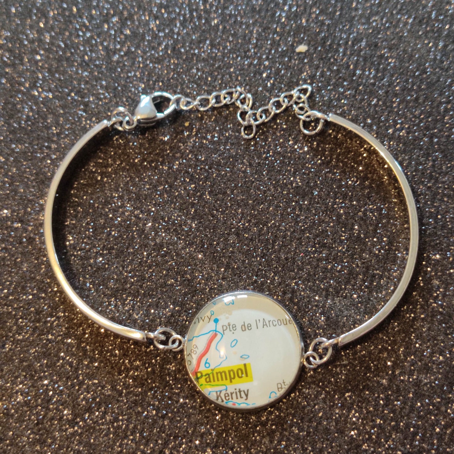 Bracelet rigide acier inoxydable - 20mm - Recyclage carte routière Paimpol, Kérity (22)