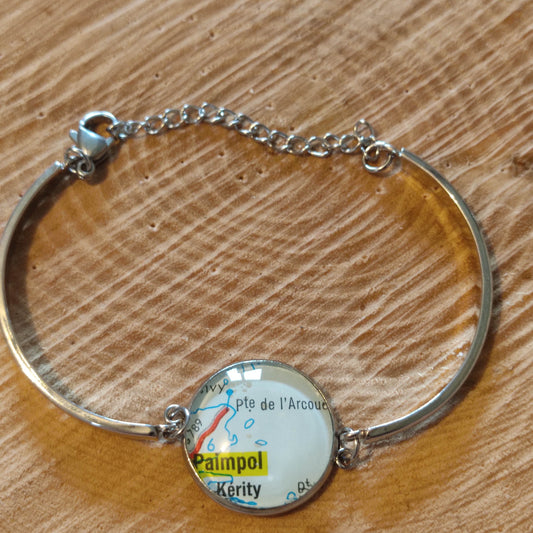 Bracelet rigide acier inoxydable - 20mm - Recyclage carte routière Paimpol, Kérity (22)