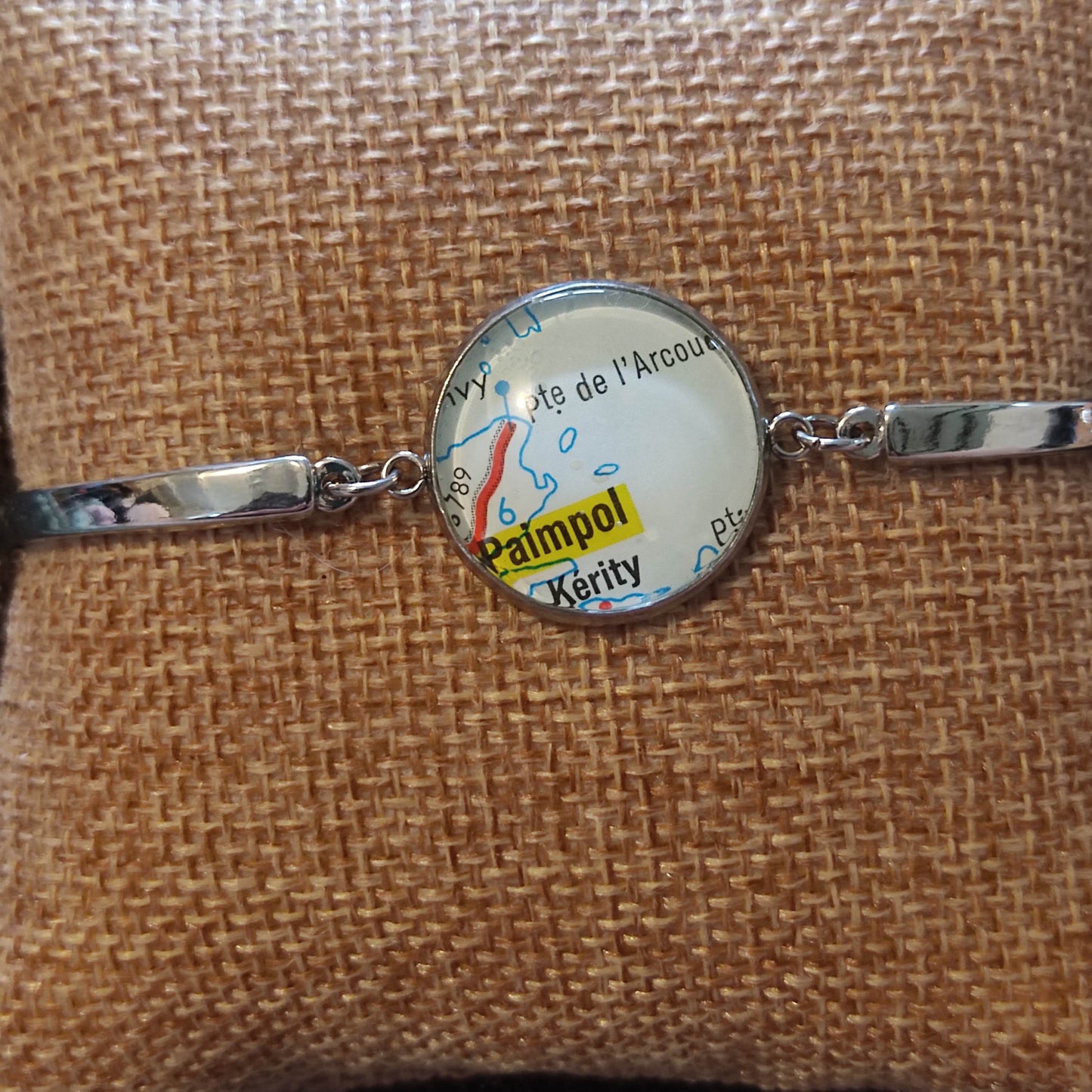 Bracelet rigide acier inoxydable - 20mm - Recyclage carte routière Paimpol, Kérity (22)