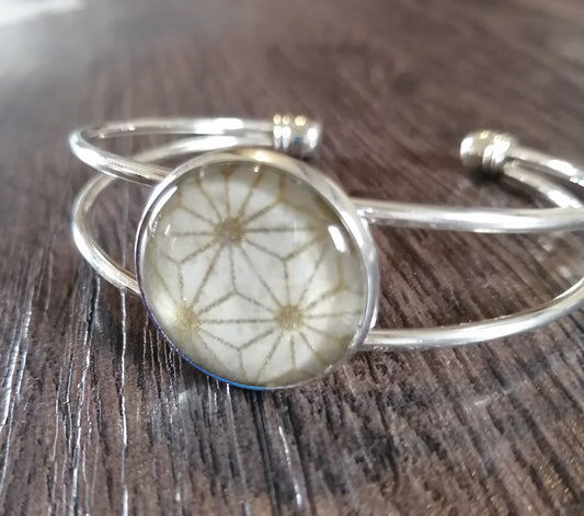 Bracelet manchette - acier inoxydable - Etoiles dorées - blanc