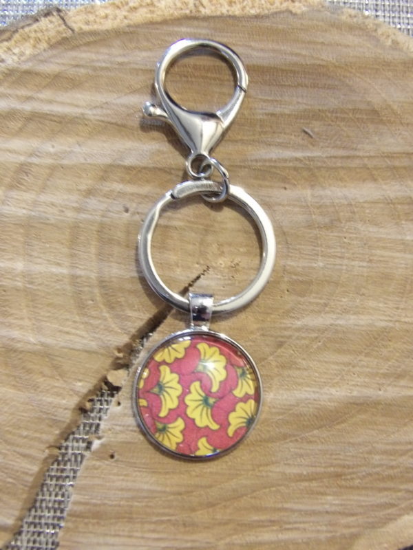 Porte-clefs cabochons 25mm - Wax jaune et rouge