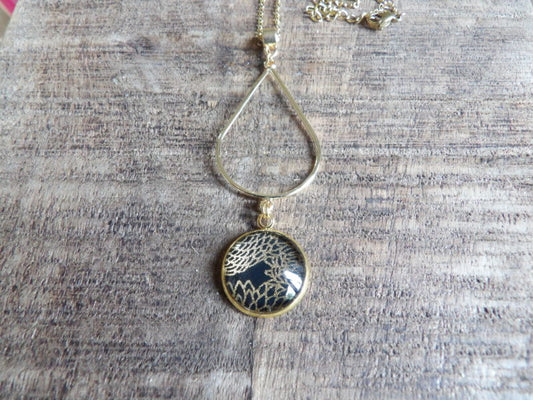 Collier long - acier doré - noir et doré