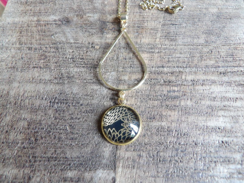 Collier long - acier doré - noir et doré