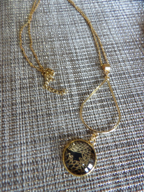 Collier long - acier doré - noir et doré