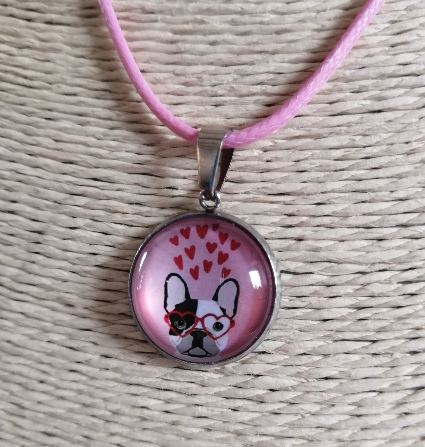 Collier enfant - chien - pendentif acier inoxydable - cordon rose