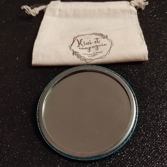 Miroir de poche 75mm - motif pois dorés et vert émeraude