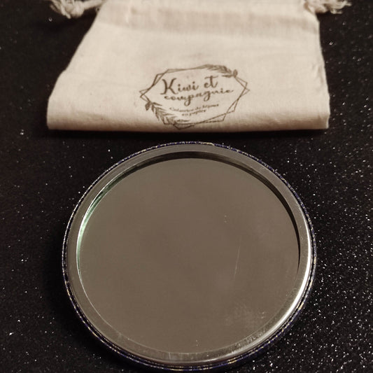 Miroir de poche 75mm - motif étoiles dorées et bleu nuit