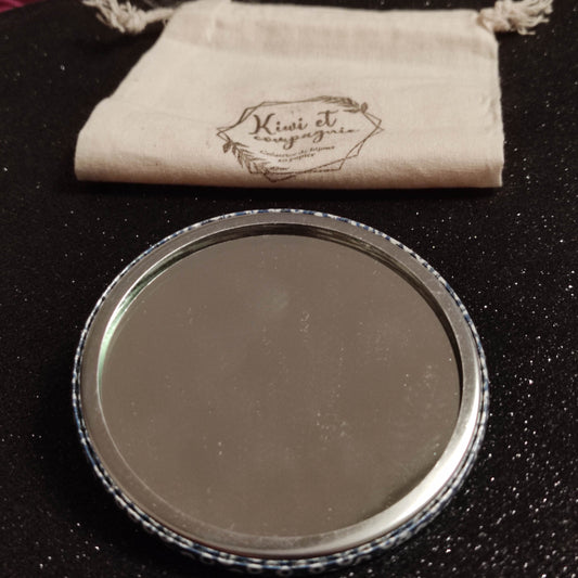 Miroir de poche 75mm - motif graphique bleu et blanc