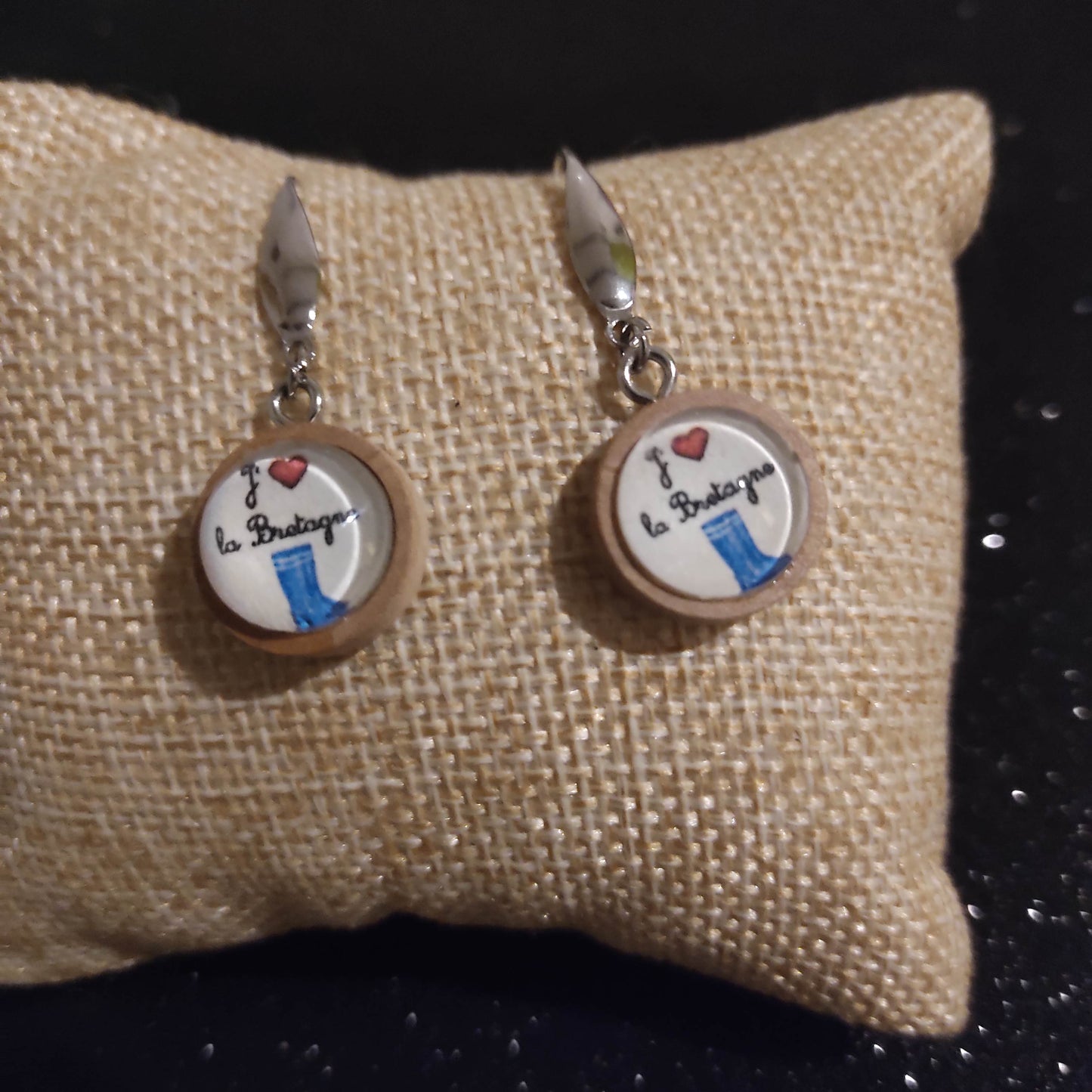 Boucles d'oreilles support bois 15mm - J'aime la bretagne