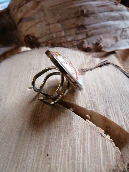 Paimpol (22) - Bague cabochon rond de 25mm - Recyclage carte routière