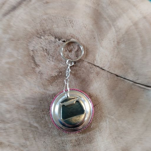 Porte clés décapsuleur 44mm - Papier japonais - fleurs dorées - magenta