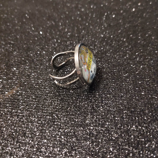 Pont l'Abbé (29) - Bague ajustable ronde cabochon 20mm - Recyclage carte routière