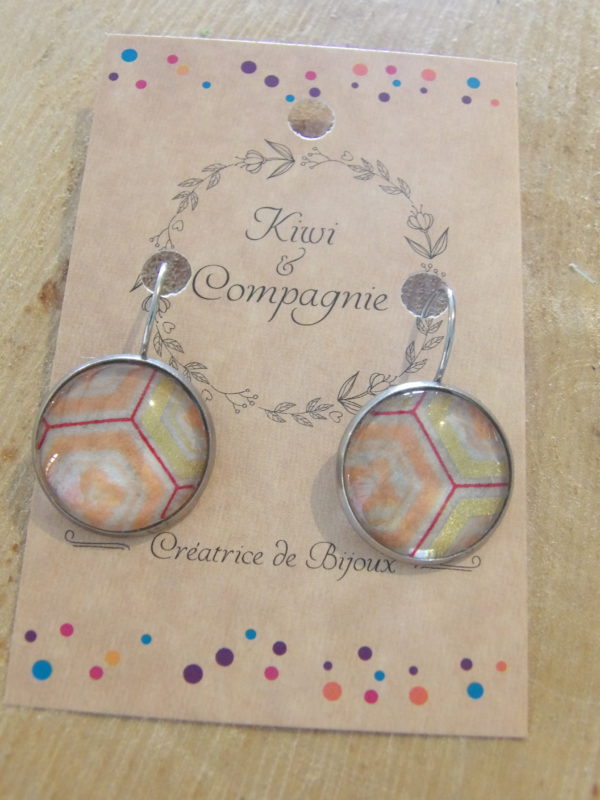 Boucles d'oreilles dormeuses rondes 20mm - Acier inoxydable - Corail et dorée