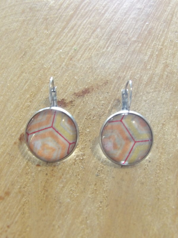 Boucles d'oreilles dormeuses rondes 20mm - Acier inoxydable - Corail et dorée