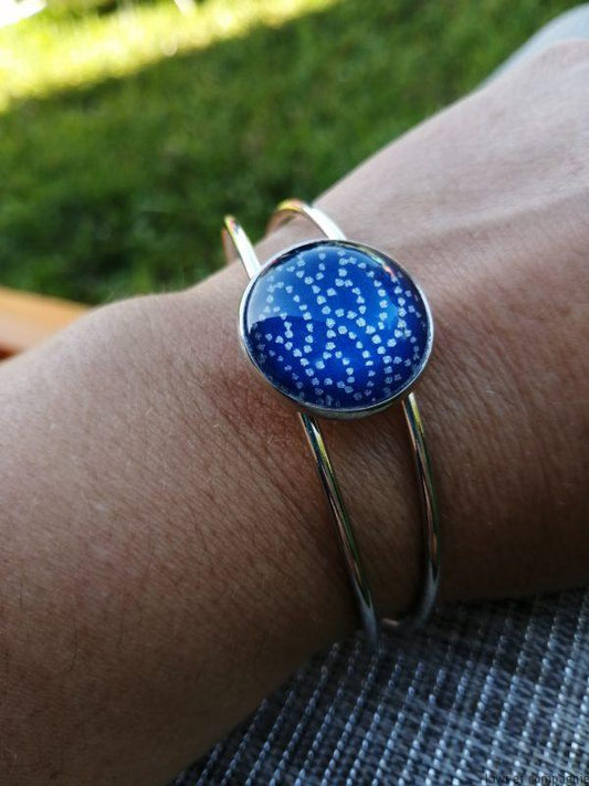 Bracelet manchette - acier inoxydable - bleu vagues argentées