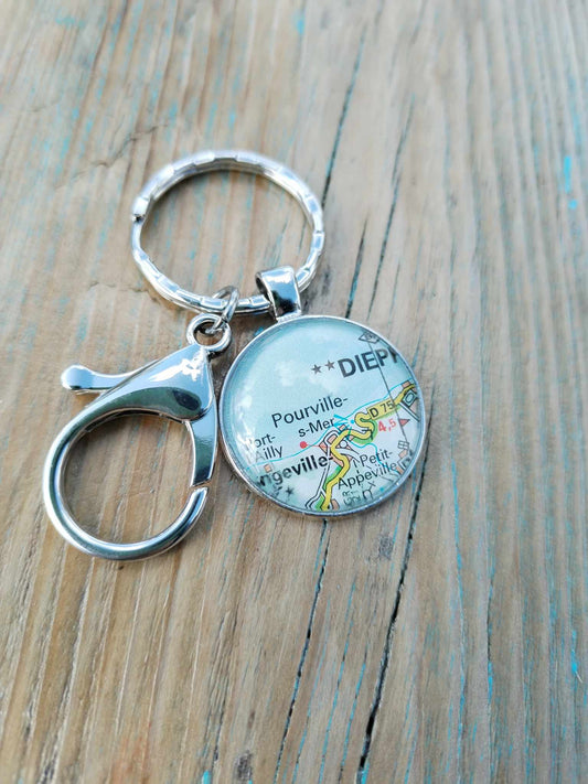 Porte clé  carte routière -Pourville